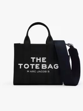 Marc Jacobs Black Canvas Tote Bag with Bold Logo and Strap